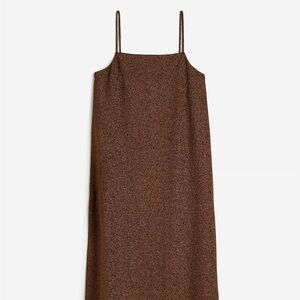 H&M Glittery Brown Slip Dress adjust straps with side slit NWT